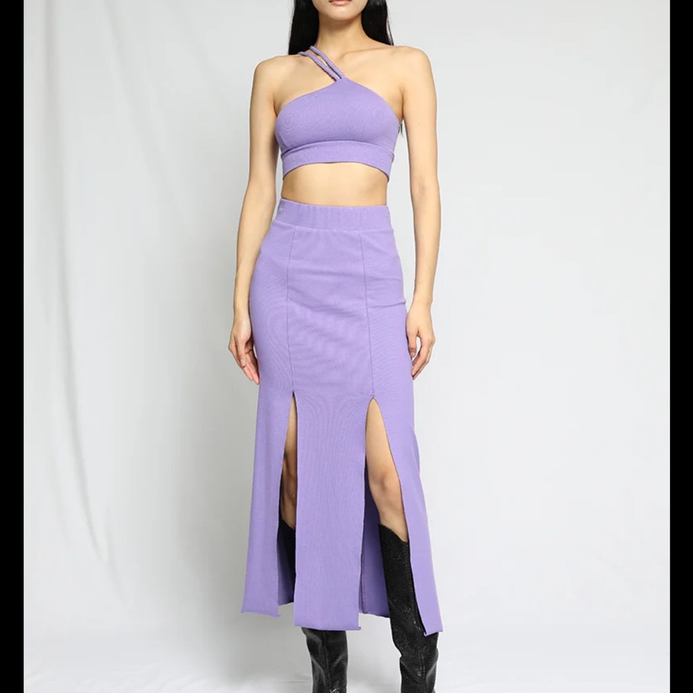 The Range One Shoulder Braided top and Slashed Midi Skirt